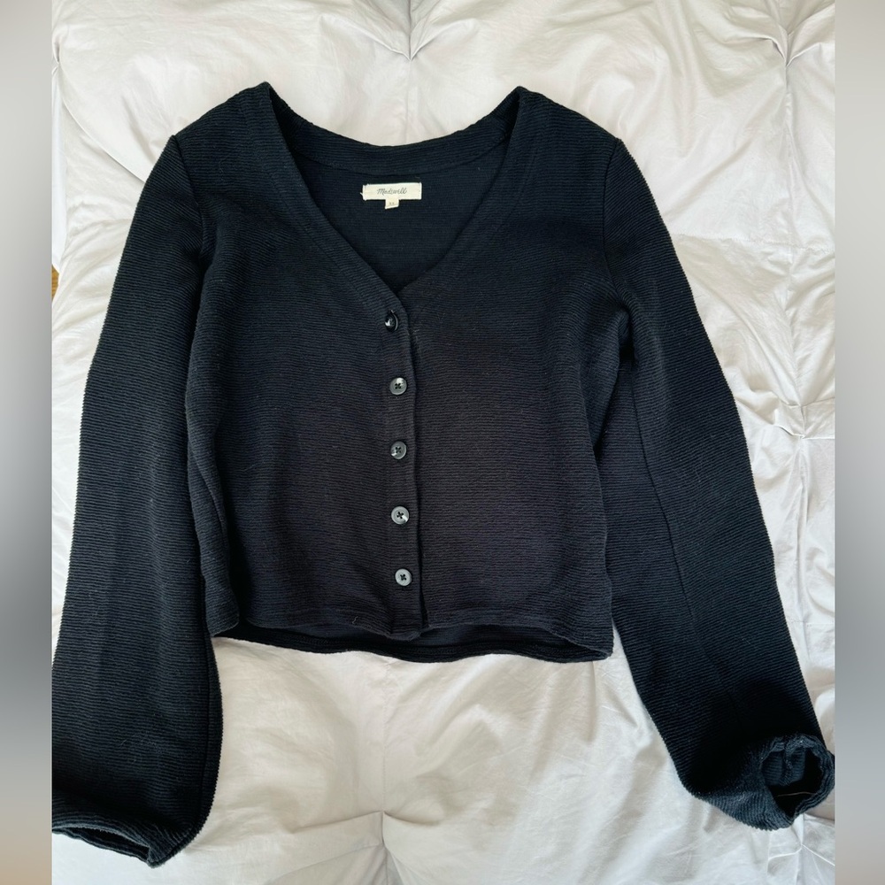 Madewell | Bubble Sleeve Cardigan Top in Black | Size: XS